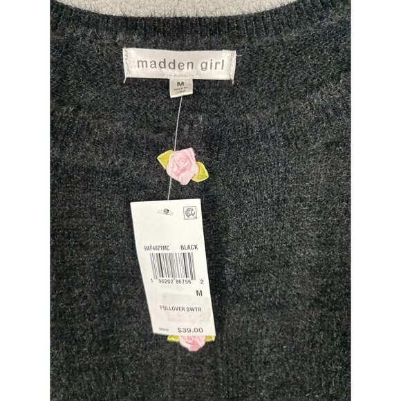 Madden Girl Women's Black Fuzzy Sweater With Flower Buttons M NWT's. - Picture 6 of 8